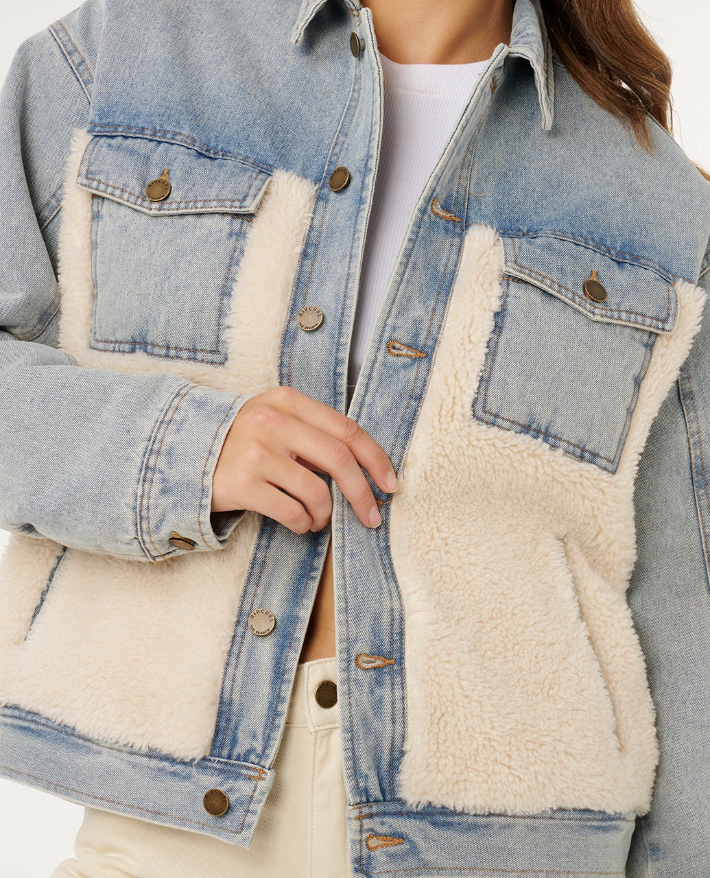 RIP CURL CRUISIN SHERPA DENIM JACKET WASHED BLUE