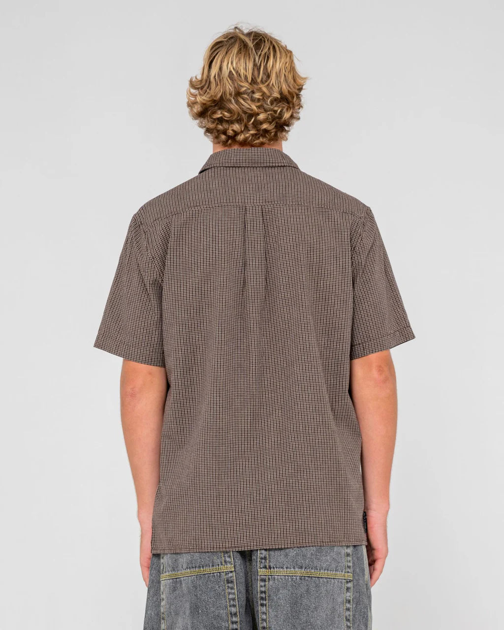 RUSTY DATSUN CHECK SHIRT MENS PLAID SURF STREET BUTTON UP JAVA