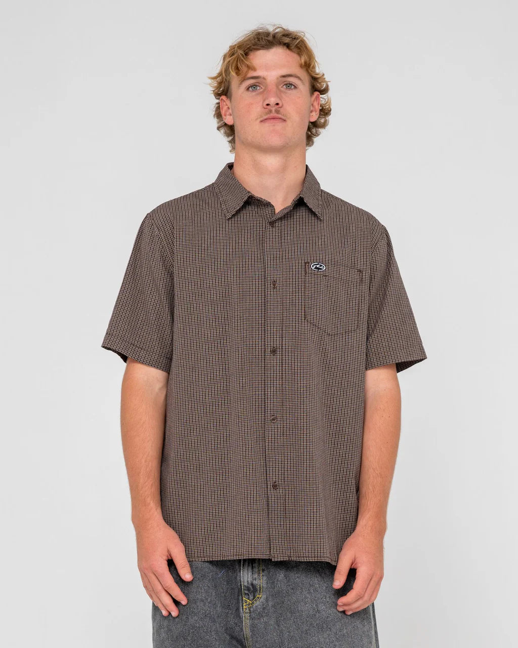 RUSTY DATSUN CHECK SHIRT MENS PLAID SURF STREET BUTTON UP JAVA