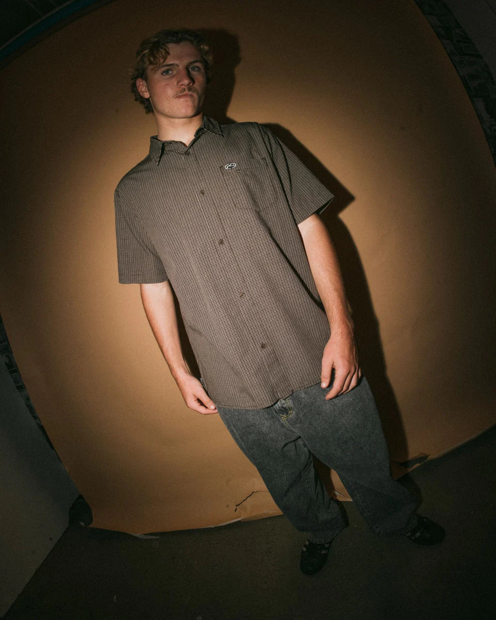 RUSTY DATSUN CHECK SHIRT MENS PLAID SURF STREET BUTTON UP JAVA