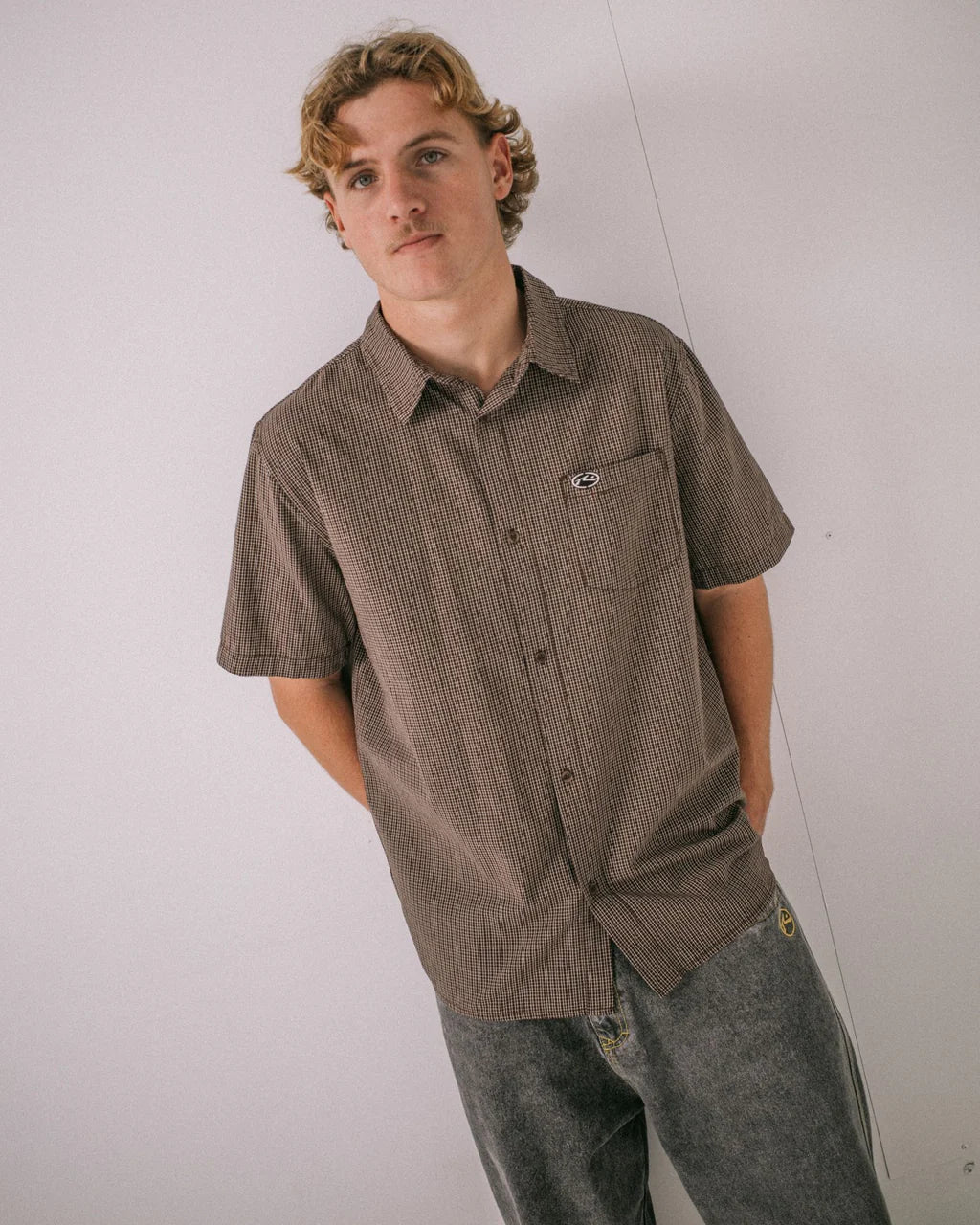 RUSTY DATSUN CHECK SHIRT MENS PLAID SURF STREET BUTTON UP JAVA