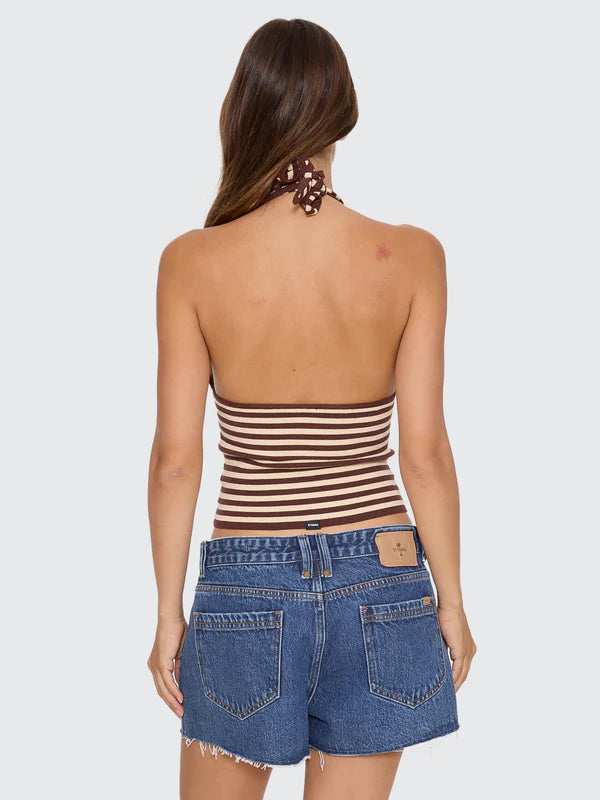 THRILLS DAYNA KNIT HALTER TOP RETRO SUMMER STRIPE FIT BUTTER CREAM