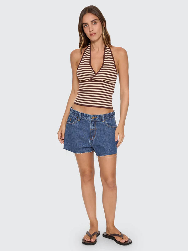 THRILLS DAYNA KNIT HALTER TOP RETRO SUMMER STRIPE FIT BUTTER CREAM