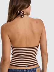 THRILLS DAYNA KNIT HALTER TOP RETRO SUMMER STRIPE FIT BUTTER CREAM