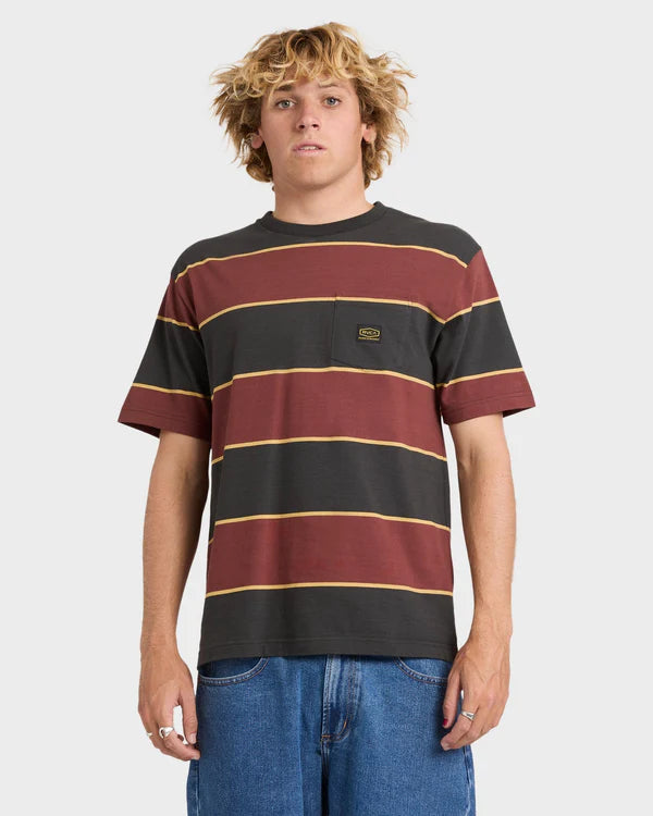 RVCA DAYSHIFT STRIPE MENS T SHIRT PIRATE BLACK SURF SKATE TEE