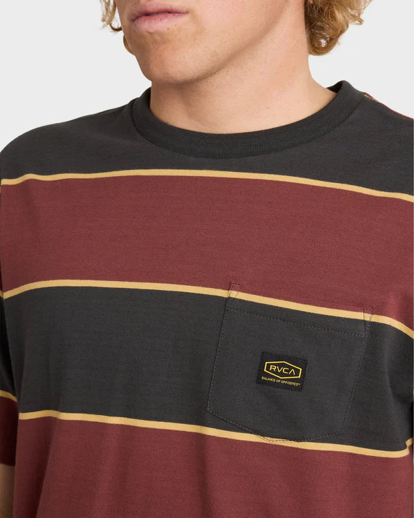 RVCA DAYSHIFT STRIPE MENS T SHIRT PIRATE BLACK SURF SKATE TEE
