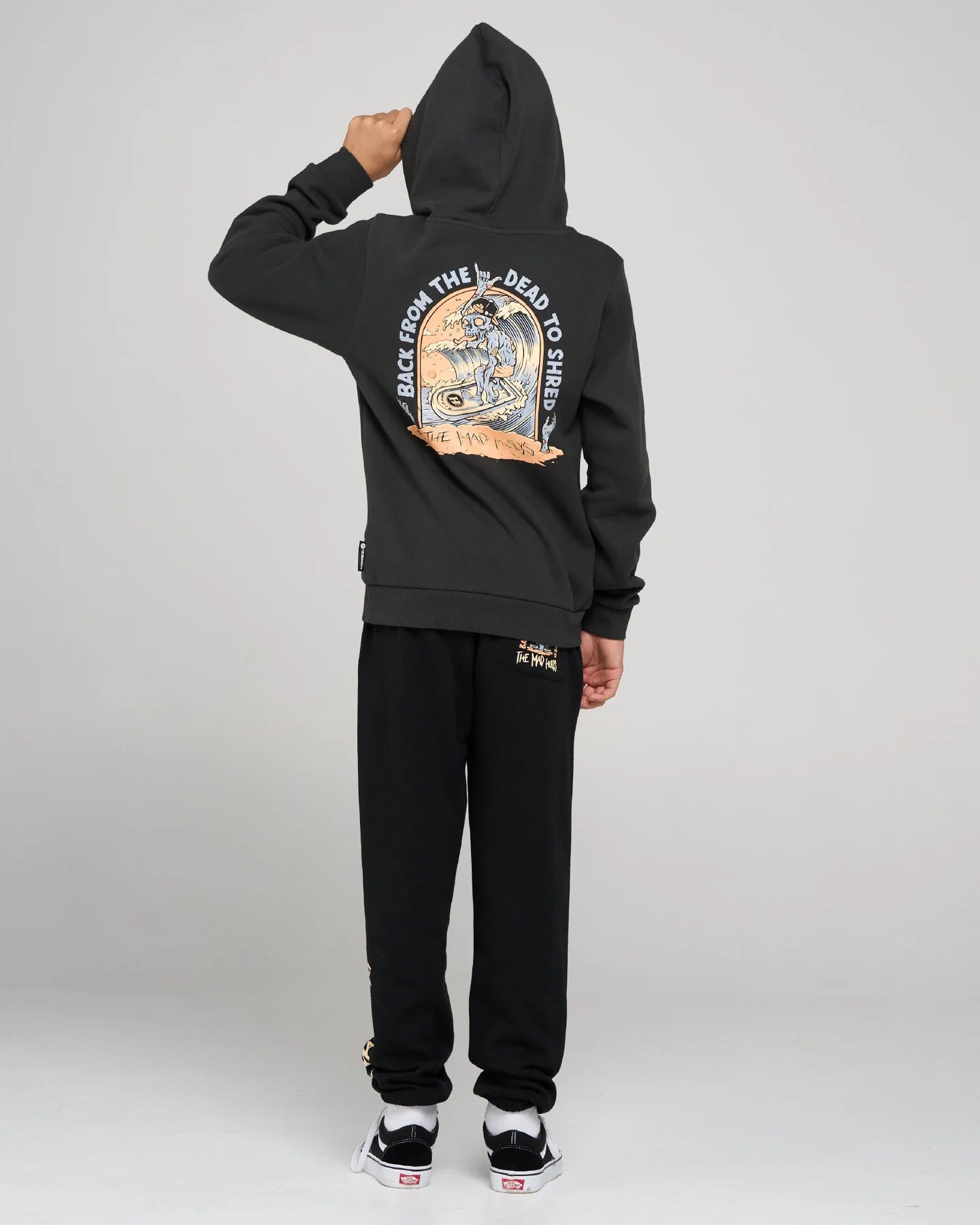 THE MAD HUEYS DEAD SHRED YOUTH HOODED PULLOVER KIDS FLEECE HOODIE VINTAGE BLACK