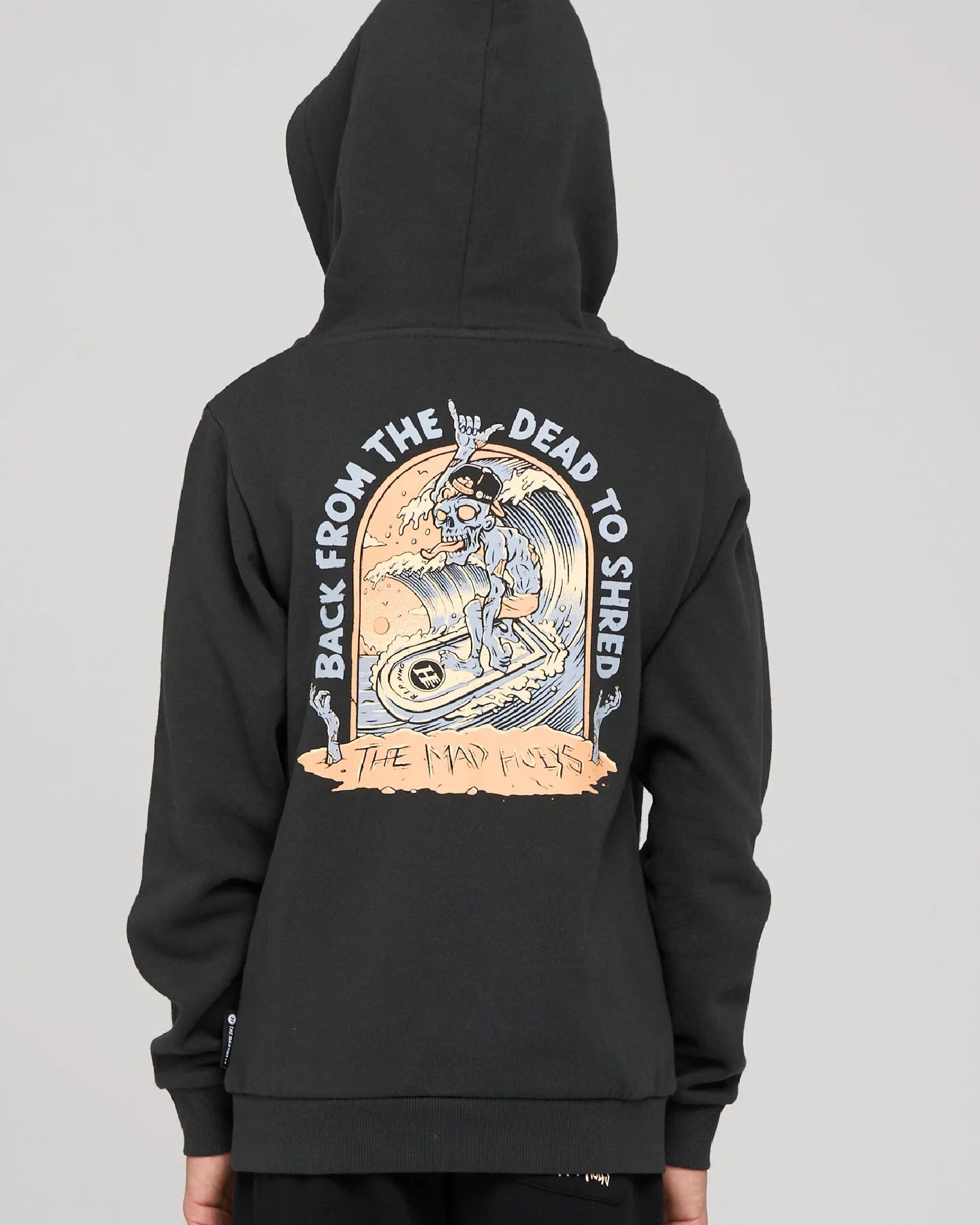 THE MAD HUEYS DEAD SHRED YOUTH HOODED PULLOVER KIDS FLEECE HOODIE VINTAGE BLACK