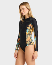 BILLABONG DES TROPIQUES OFF SHORE WOMENS LONG SLEEVE SURF RASH VEST BLACK MULTI