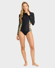 BILLABONG DES TROPIQUES OFF SHORE WOMENS LONG SLEEVE SURF RASH VEST BLACK MULTI