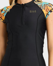 BILLABONG DES TROPIQUES POINT BREAK WOMENS SURF RASH VEST BLACK MULTI