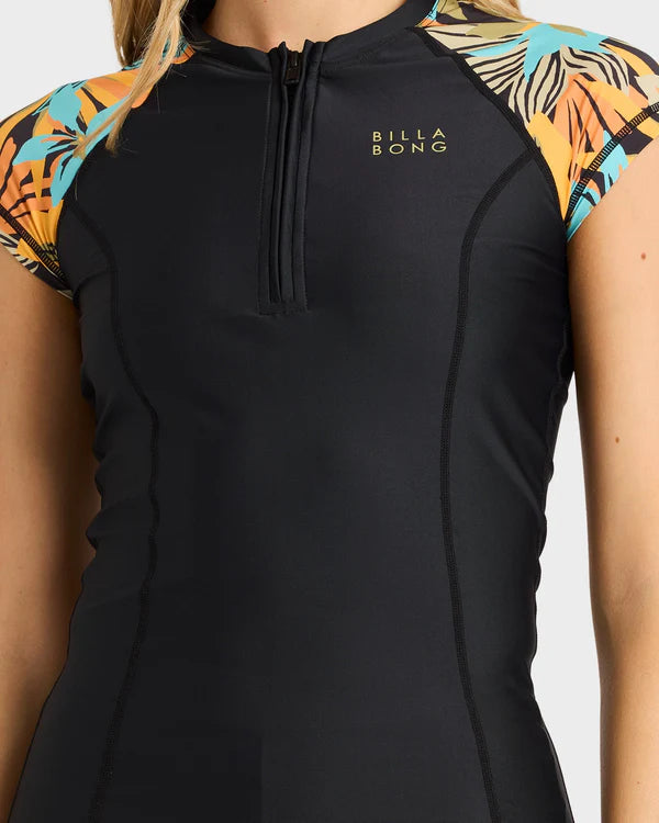 BILLABONG DES TROPIQUES POINT BREAK WOMENS SURF RASH VEST BLACK MULTI
