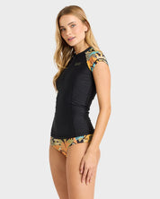 BILLABONG DES TROPIQUES POINT BREAK WOMENS SURF RASH VEST BLACK MULTI