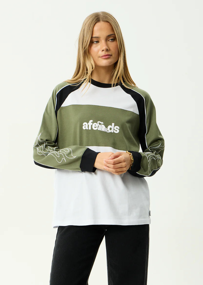 AFENDS DIRTS LONG SLEEVE TEE RECYCLED OVERSIZED STREET DEEP OLIVE