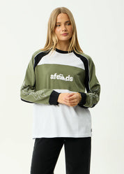 AFENDS DIRTS LONG SLEEVE TEE RECYCLED OVERSIZED STREET DEEP OLIVE