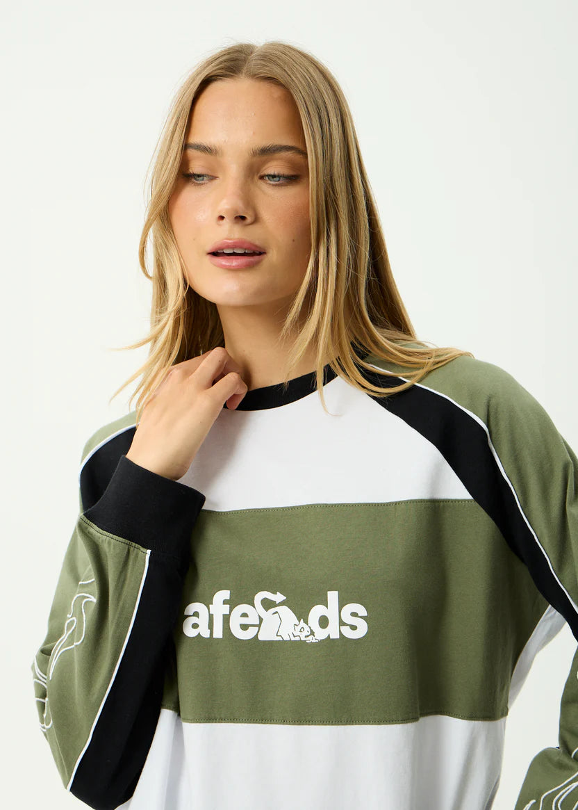 AFENDS DIRTS LONG SLEEVE TEE RECYCLED OVERSIZED STREET DEEP OLIVE