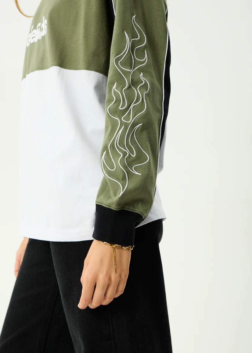 AFENDS DIRTS LONG SLEEVE TEE RECYCLED OVERSIZED STREET DEEP OLIVE