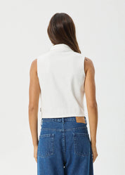 AFENDS ELIZA RIB SLEEVELESS SHIRT ORGANIC BUTTON TOP WHITE