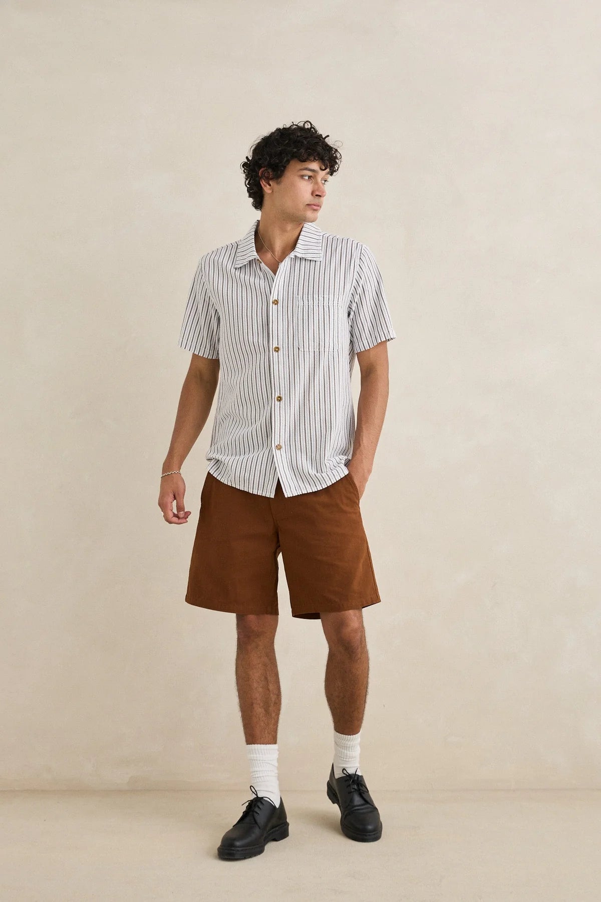 RHYTHM ESSENTIAL HERRINGBONE SHORT MENS FIXED WAIST BROWN