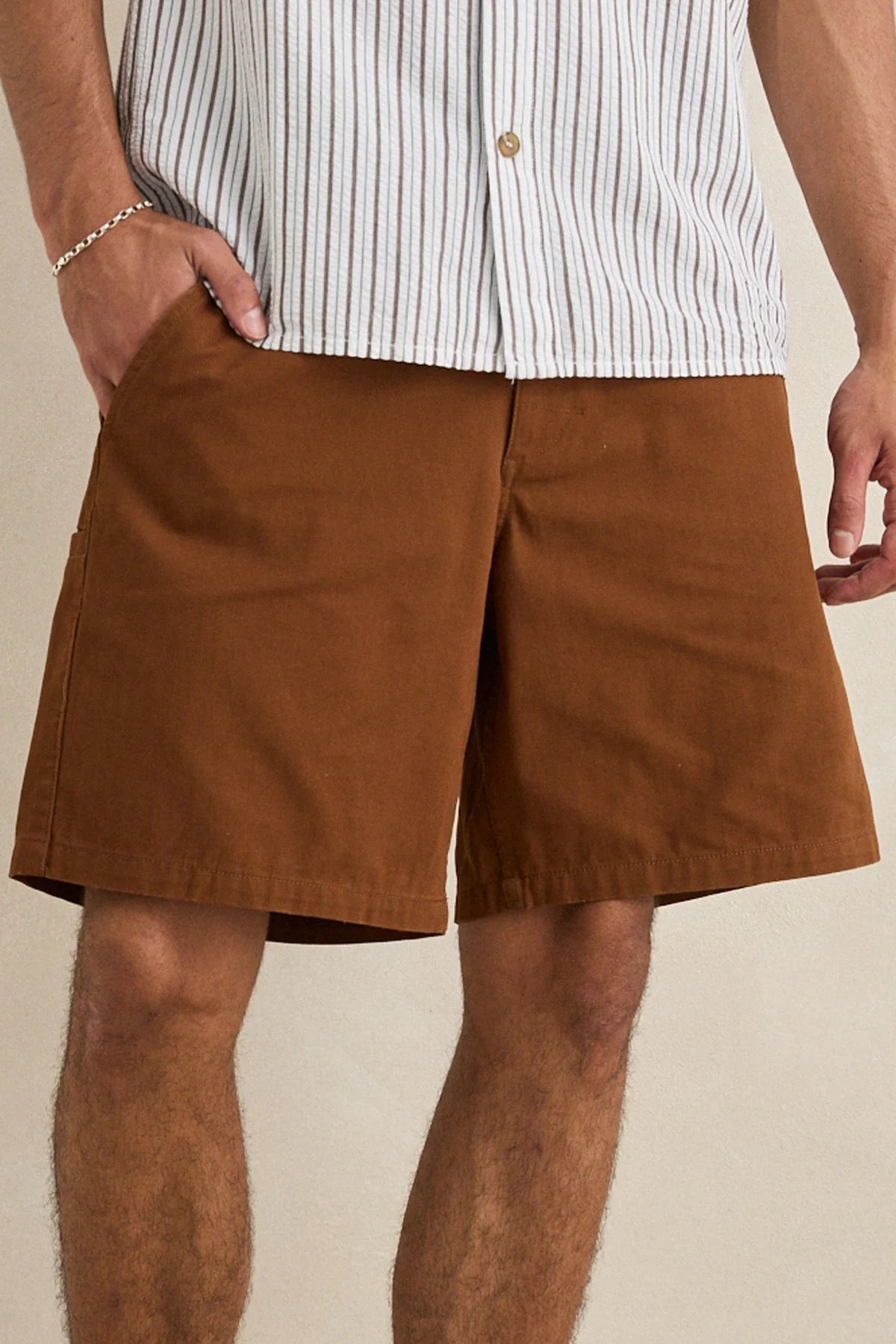 RHYTHM ESSENTIAL HERRINGBONE SHORT MENS FIXED WAIST BROWN