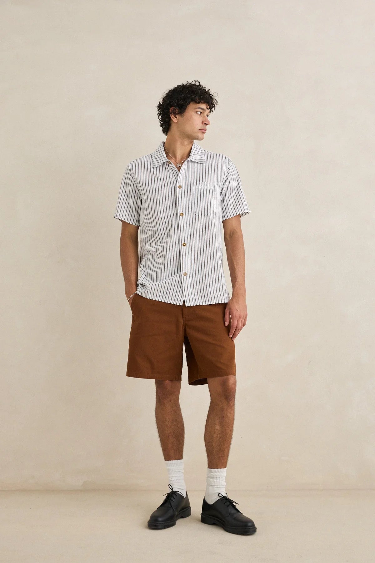 RHYTHM ESSENTIAL HERRINGBONE SHORT MENS FIXED WAIST BROWN