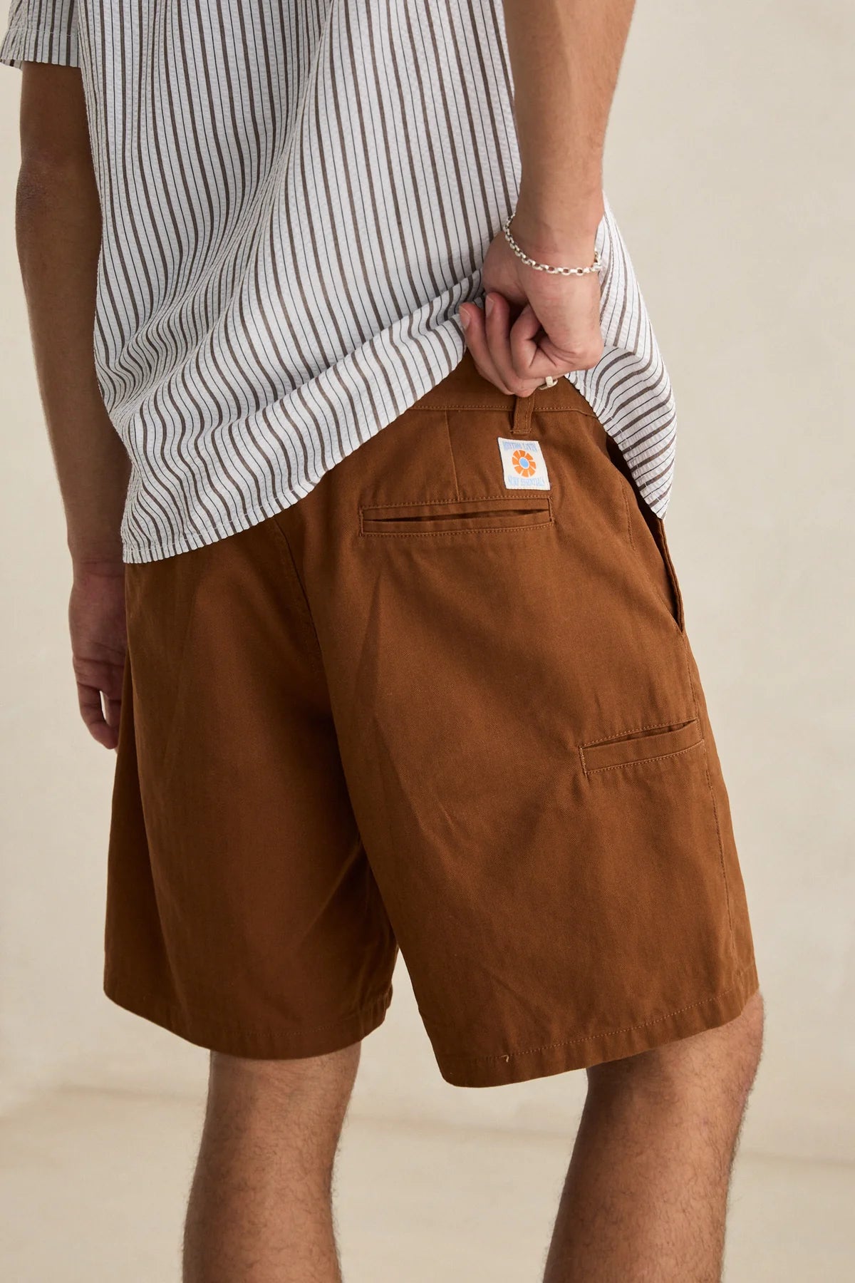RHYTHM ESSENTIAL HERRINGBONE SHORT MENS FIXED WAIST BROWN