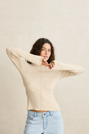 RHYTHM ESSENTIAL LONG SLEEVE KNIT TOP WHITE MARLE