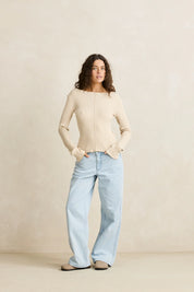 RHYTHM ESSENTIAL LONG SLEEVE KNIT TOP WHITE MARLE