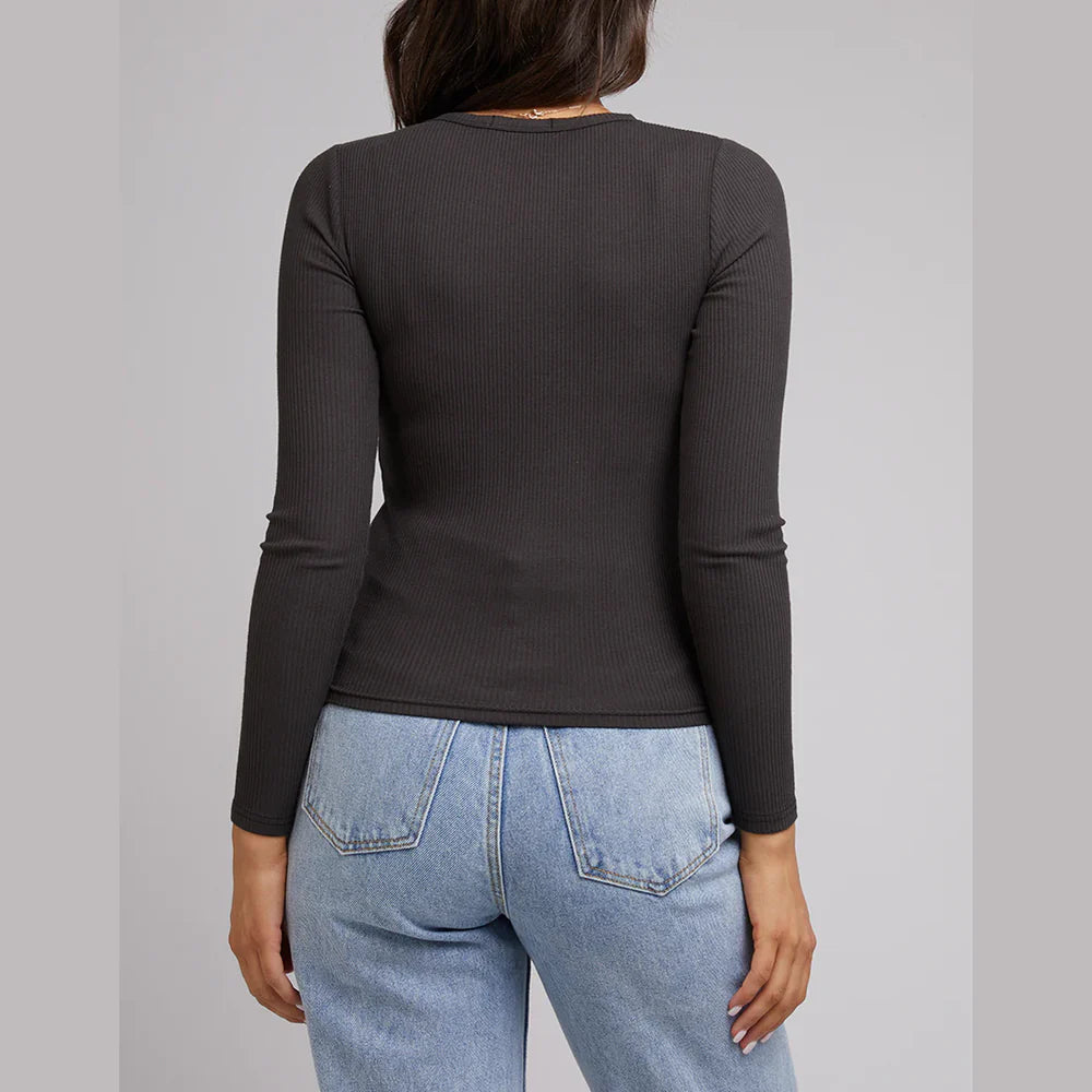 ALL ABOUT EVE EVE RIB BABY LONG SLEEVE TEE – WASHED BLACK