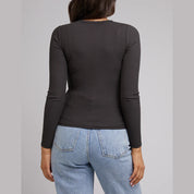 ALL ABOUT EVE EVE RIB BABY LONG SLEEVE TEE – WASHED BLACK