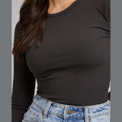 ALL ABOUT EVE EVE RIB BABY LONG SLEEVE TEE – WASHED BLACK