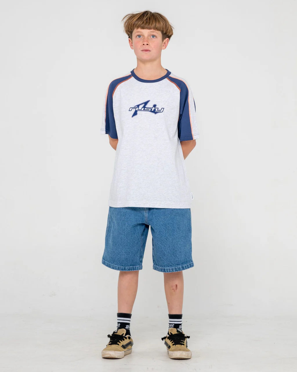 RUSTY FADE R BOYS SHORT SLEEVE T SHIRT ECRU MARLE KIDS SURF TEE