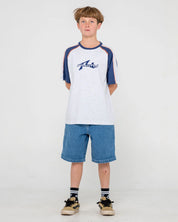 RUSTY FADE R BOYS SHORT SLEEVE T SHIRT ECRU MARLE KIDS SURF TEE