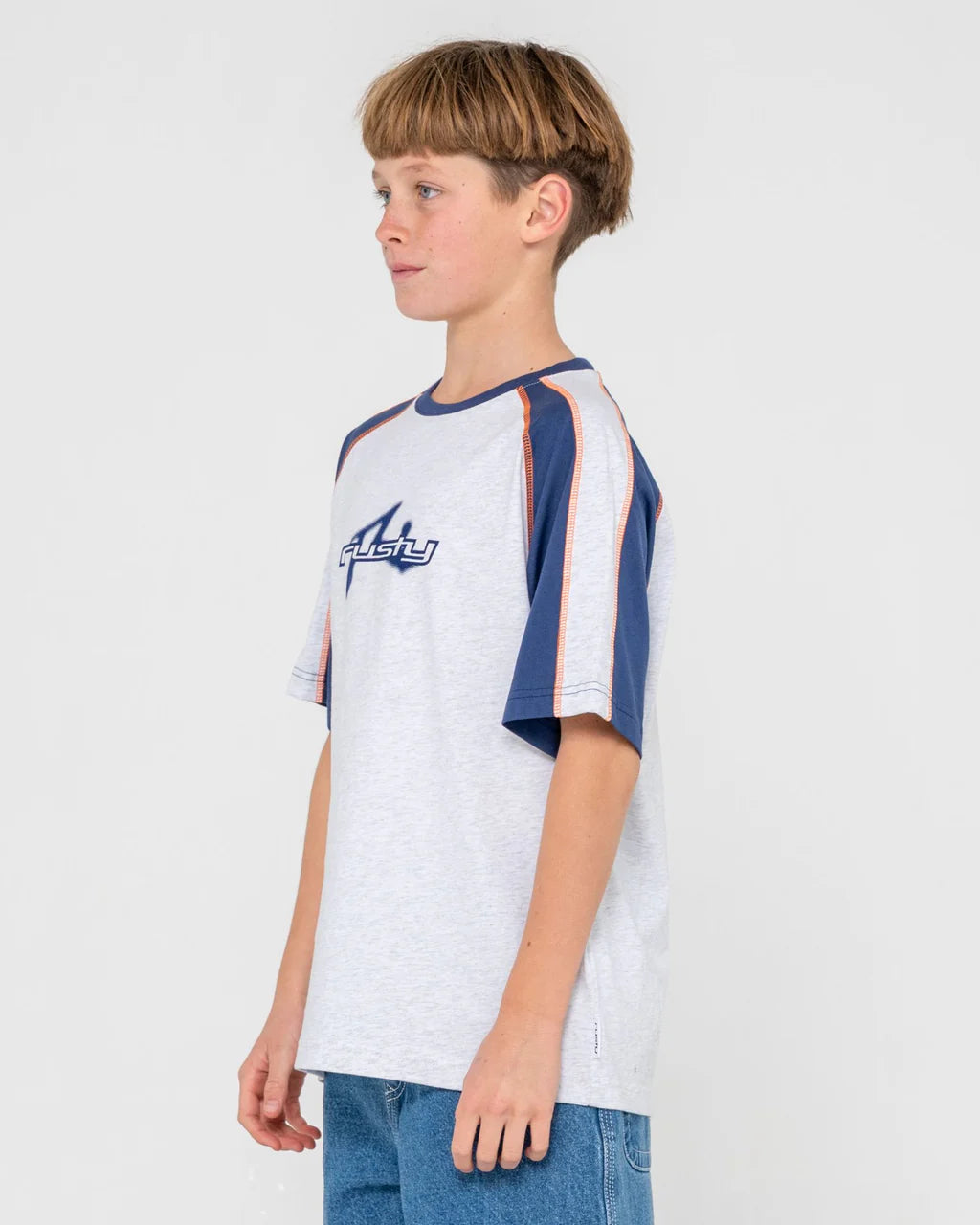 RUSTY FADE R BOYS SHORT SLEEVE T SHIRT ECRU MARLE KIDS SURF TEE