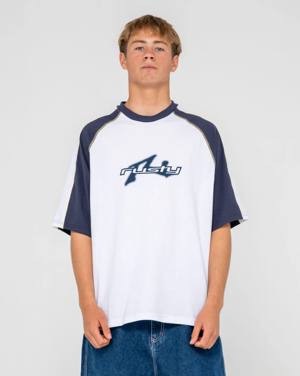 RUSTY FADE R PANEL GRAPHIC T SHIRT WHITE MENS SURF SKATE TEE