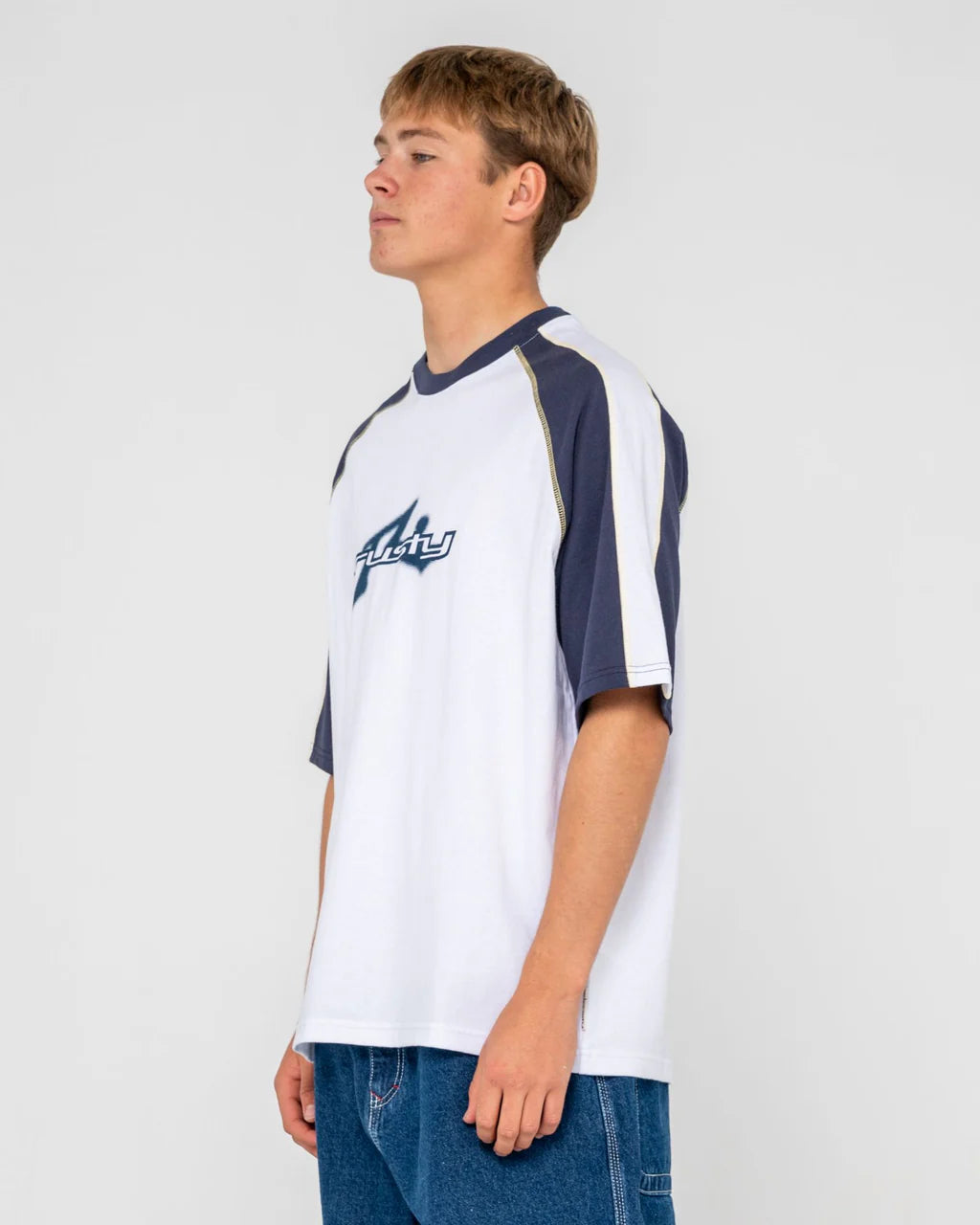 RUSTY FADE R PANEL GRAPHIC T SHIRT WHITE MENS SURF SKATE TEE