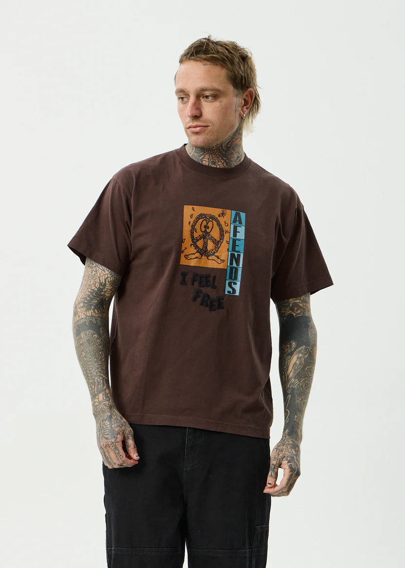 AFENDS FEEL FREE BOXY TEE RECYCLED SKATE GRAPHIC T-SHIRT COFFEE