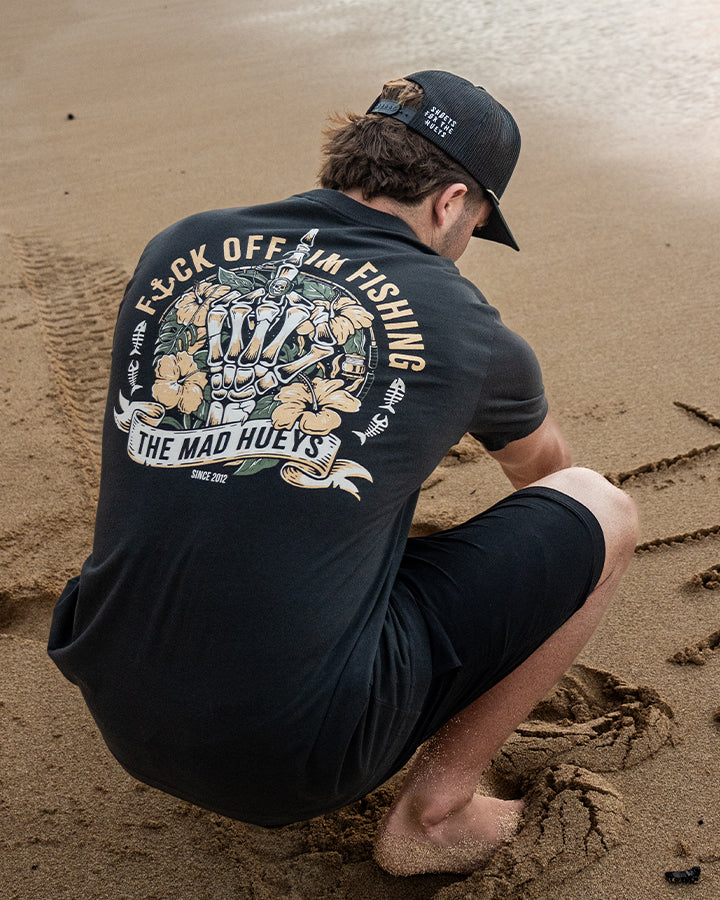 MAD HUEYS FK OFF FISH SS TEE MENS FISHING T SHIRT VINTAGE BLACK