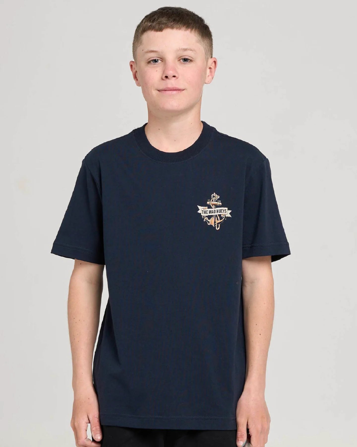 THE MAD HUEYS FLAME ANCHOR YOUTH SS TEE – NAVY