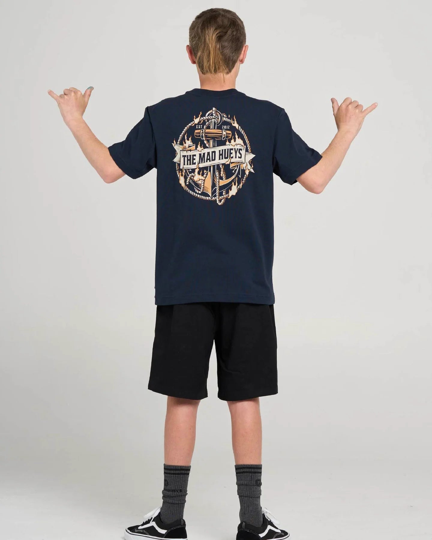 THE MAD HUEYS FLAME ANCHOR YOUTH SS TEE – NAVY