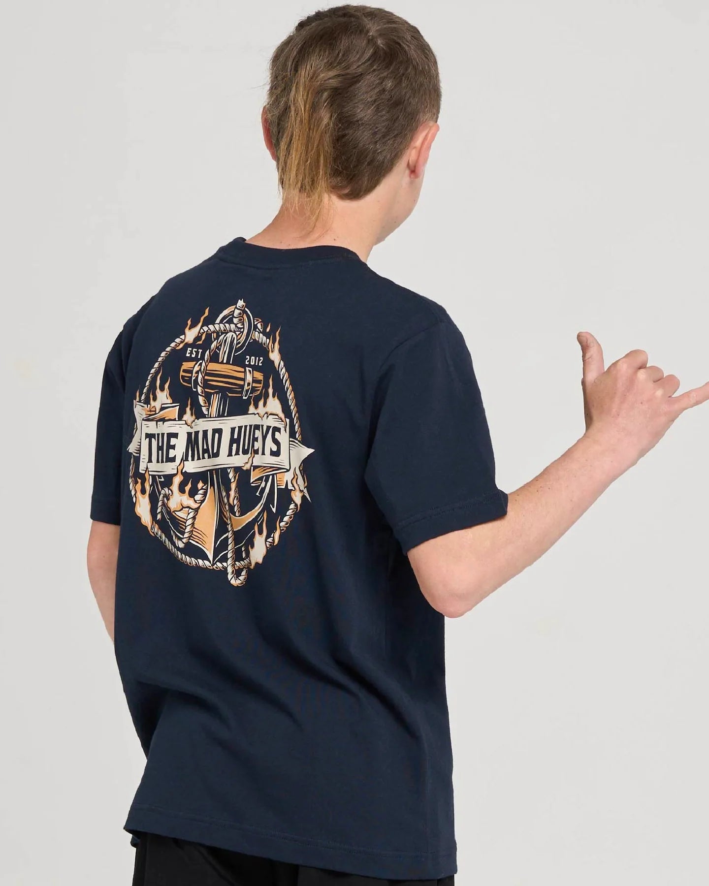 THE MAD HUEYS FLAME ANCHOR YOUTH SS TEE – NAVY