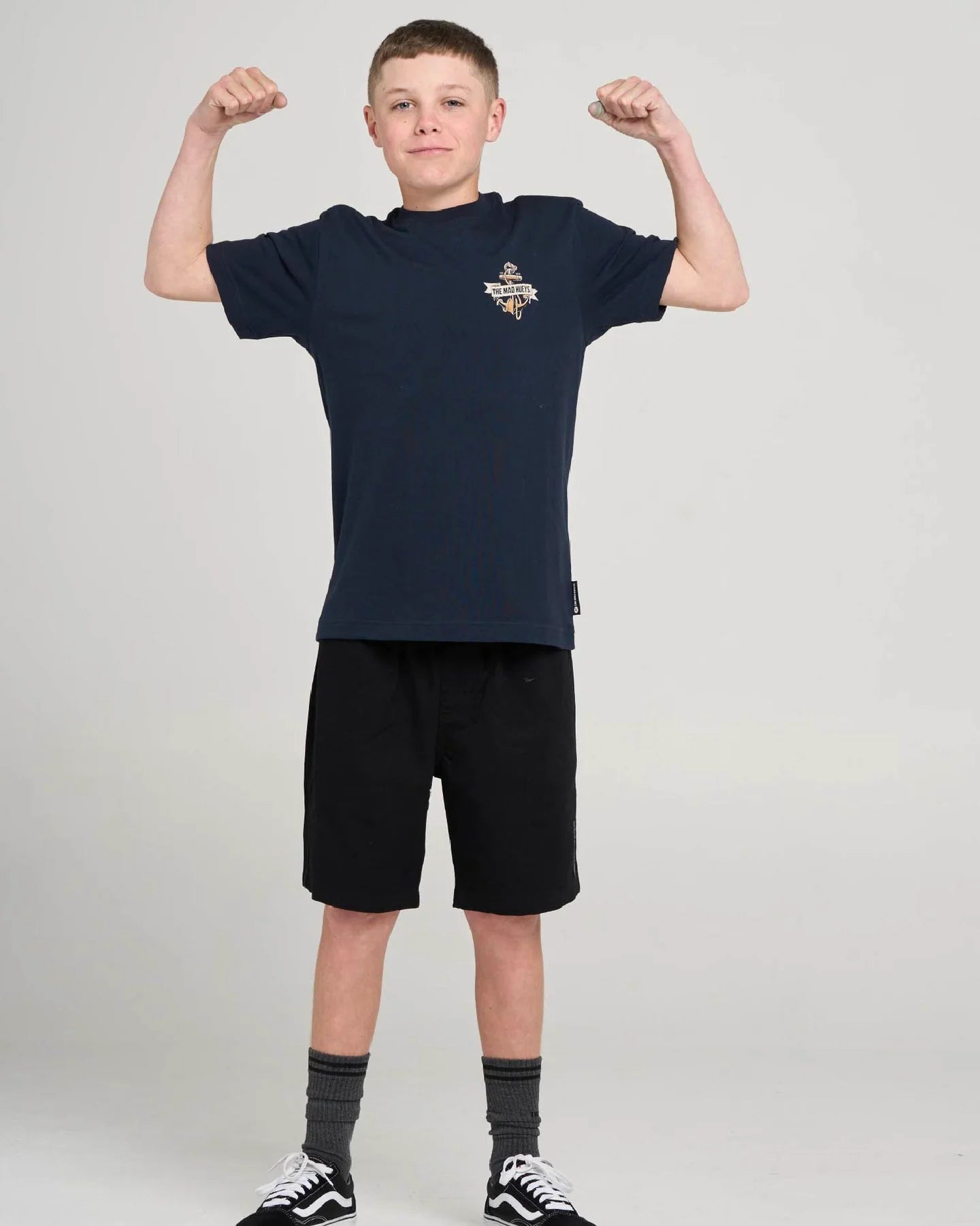 THE MAD HUEYS FLAME ANCHOR YOUTH SS TEE – NAVY