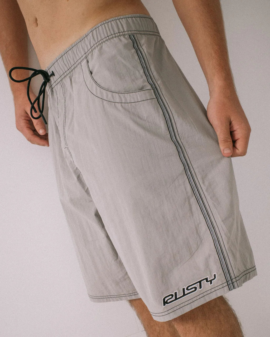 RUSTY FLIP DADDY 22" ELASTIC WAIST BOARDSHORT SURF SWIM STONE GREY