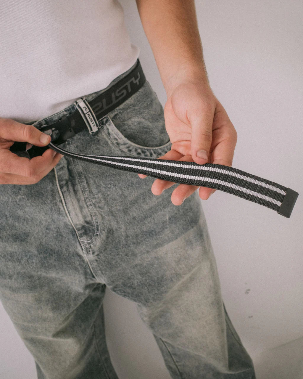 RUSTY FLIP DADDY ELASTIC WEBBING BELT MENS SURF STREET BLACK