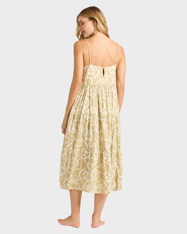 BILLABONG FLORAL TRIP LOST LOVE WOMENS MIDI DRESS CACTUS SUMMER BEACH DRESS
