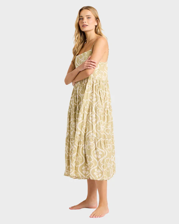 BILLABONG FLORAL TRIP LOST LOVE WOMENS MIDI DRESS CACTUS SUMMER BEACH DRESS