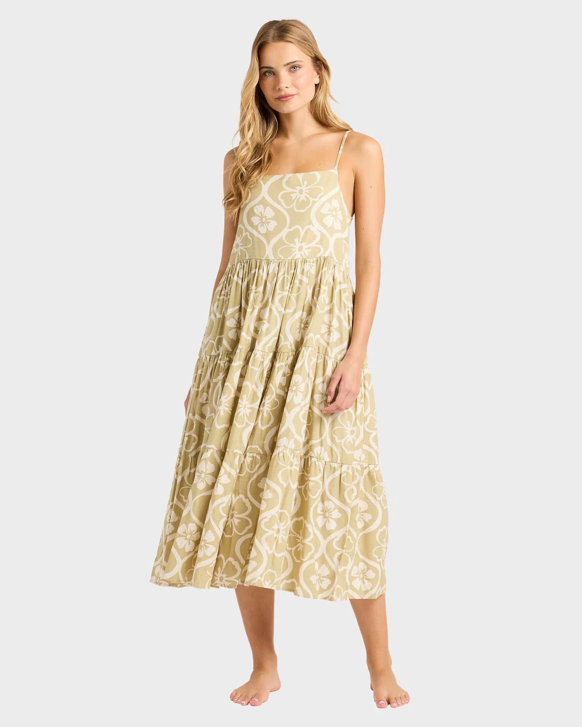 BILLABONG FLORAL TRIP LOST LOVE WOMENS MIDI DRESS CACTUS SUMMER BEACH DRESS