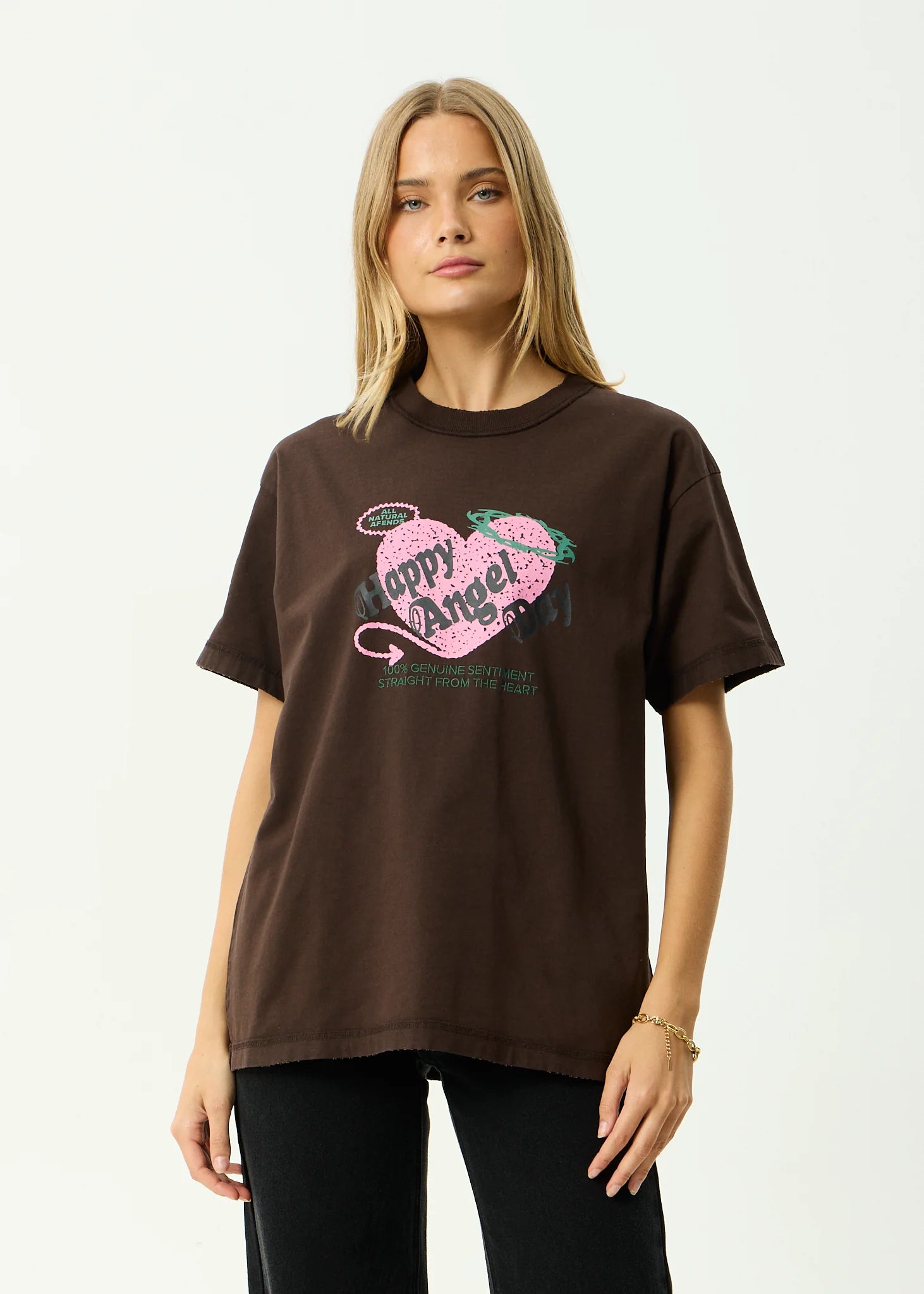 AFENDS GENUINE SENTIMENT HEAVYWEIGHT BOXY TEE RECYCLED COFFEE