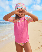 ROXY GIRLS CHECK LYCRA RASH VEST SET TODDLER SWIM PLUMERIA PRINT