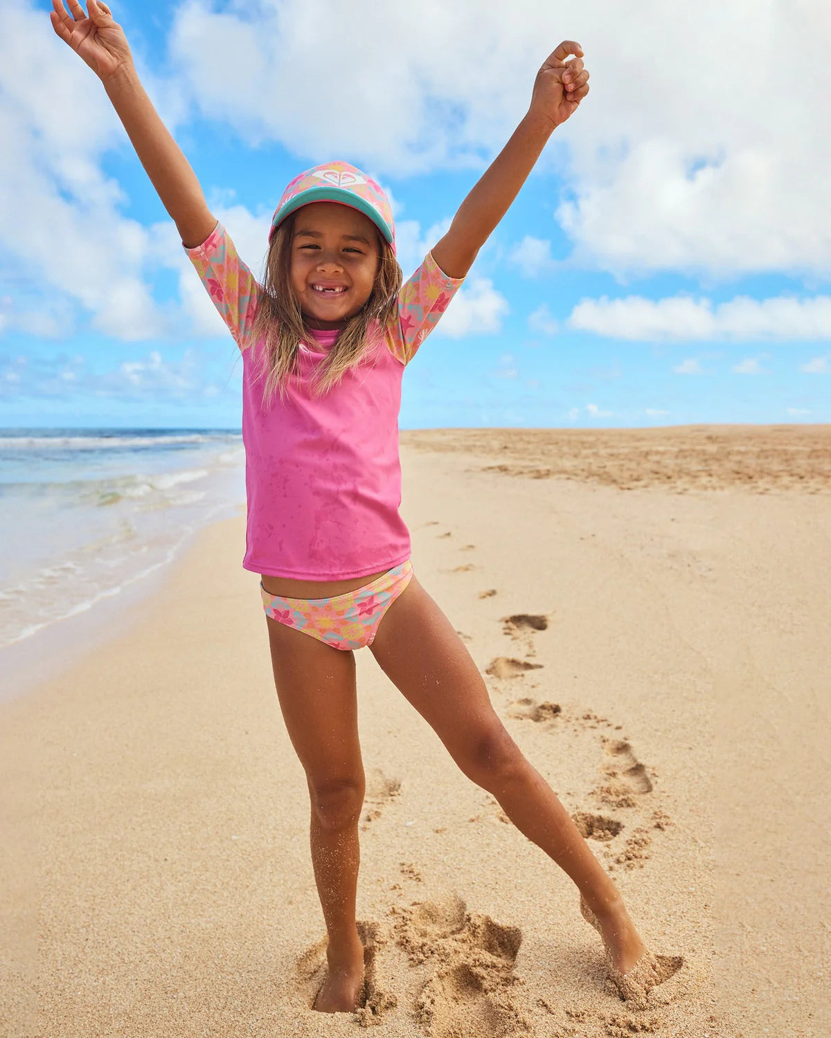 ROXY GIRLS CHECK LYCRA RASH VEST SET TODDLER SWIM PLUMERIA PRINT